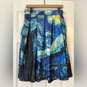 Van Gogh Inspired Starry Night Novelty Art Print Pleated Midi Skirt Size XXL